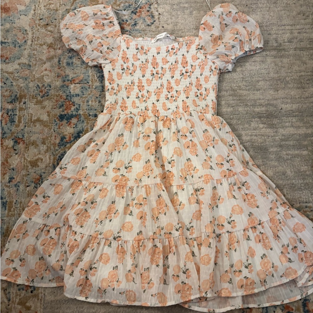 Altar'd State Orange Pink Pleated Puff Sleeve Sundress